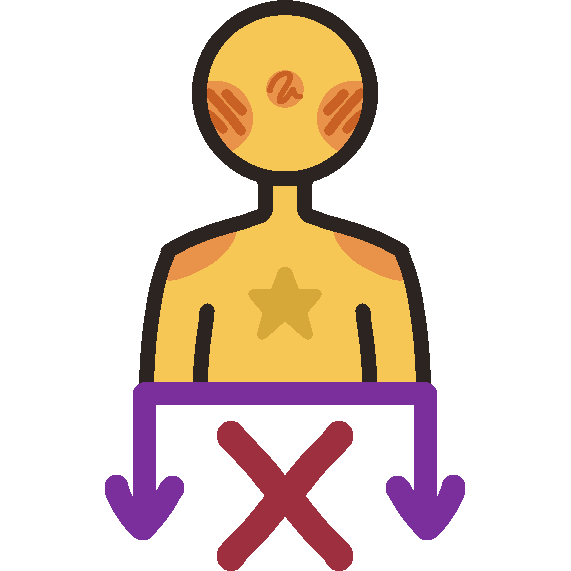 A nondescript yellow person with a star on their chest is positioned above a purple line which has downward-pointing arrows at both ends. Underneath the purple line in between these two arrows is a red X mark